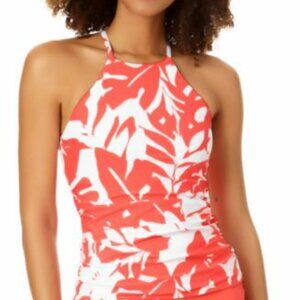 NWT Anne Cole Womens Adjustable Straps Coral Floral Swim Top SIZE XSMALL